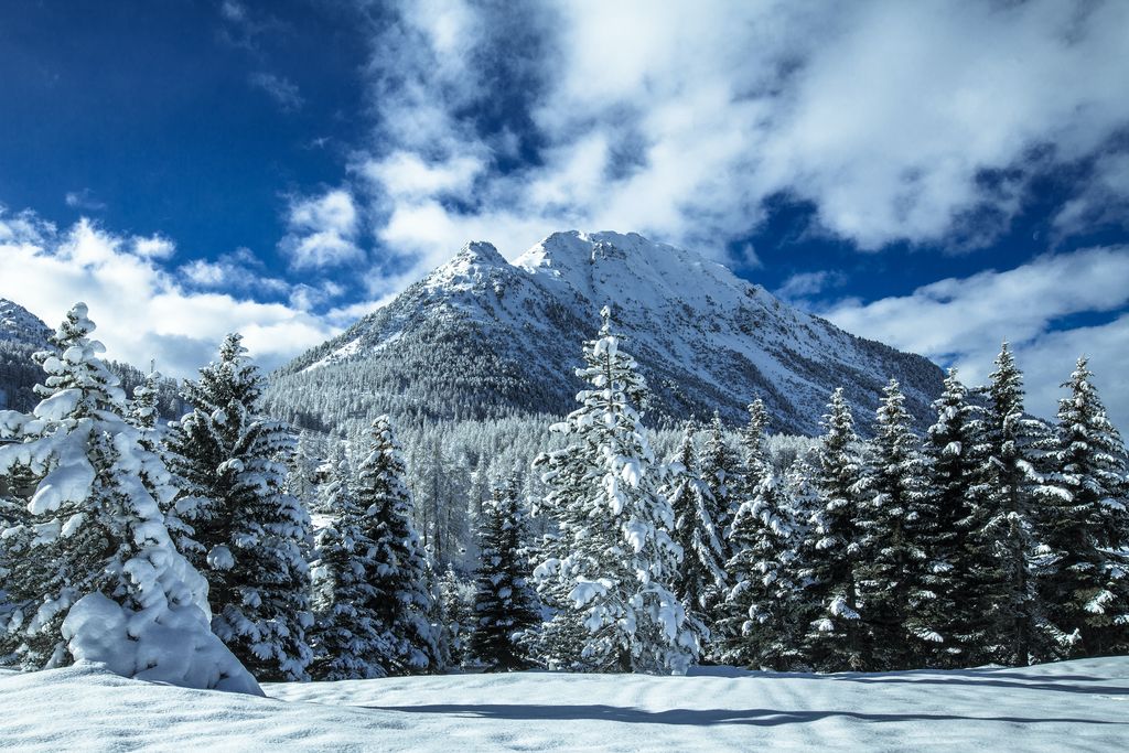 Besneeuwd berglandschap in Montgenèvre, Frankrijk.