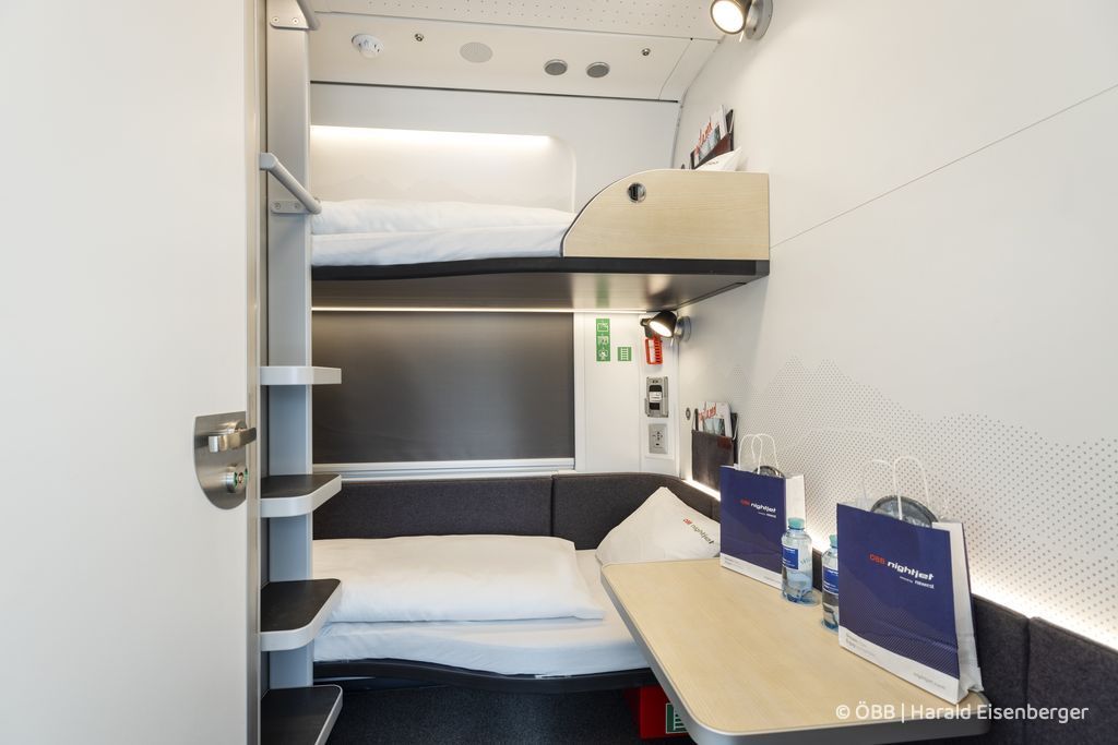 Comfort coupé met slaapplaatsen op de nieuwe generatie Nightjet nachttrein.